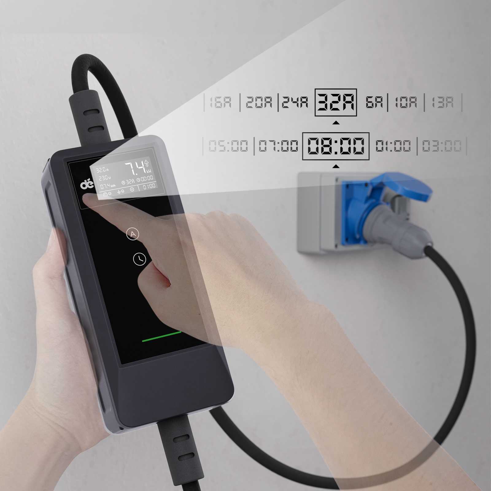 dé Carregador Portátil EV 7,4kW – Detalhe | Carregadores EV – Portátil | miio Store