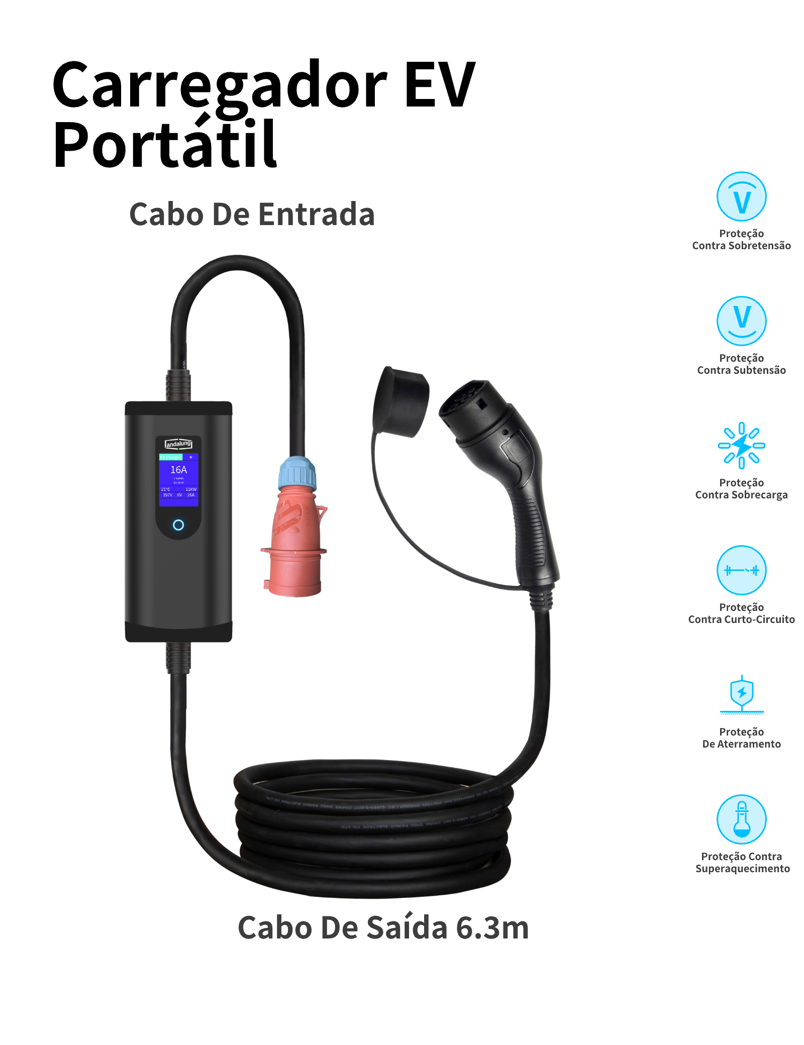 Cargador Portátil Andalung – 11 kW – Cable 7 m