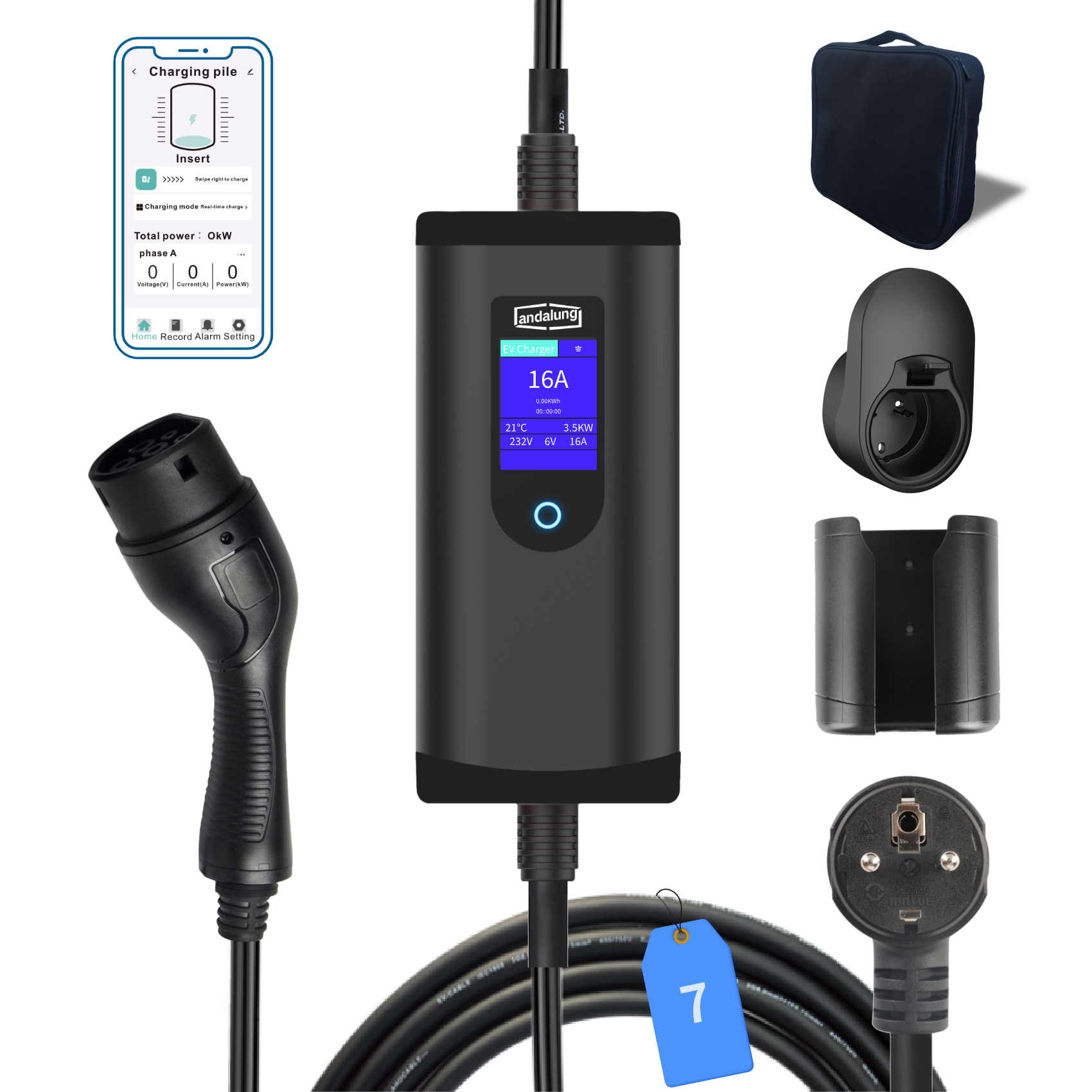 Andalung Carregador Portátil EV 3,7kW | App + Cabo 7m – Foto do produto | Carregadores EV – Portátil | miio Store
