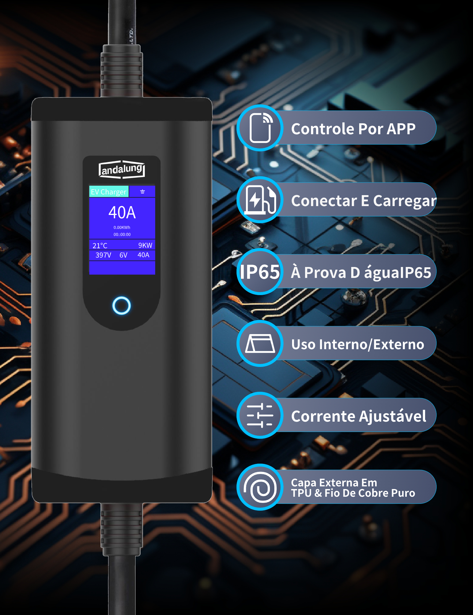 Andalung Carregador Portátil EV 3,7kW | App + Cabo 7m – Imagem lifestyle | Carregadores EV – Portátil | miio Store