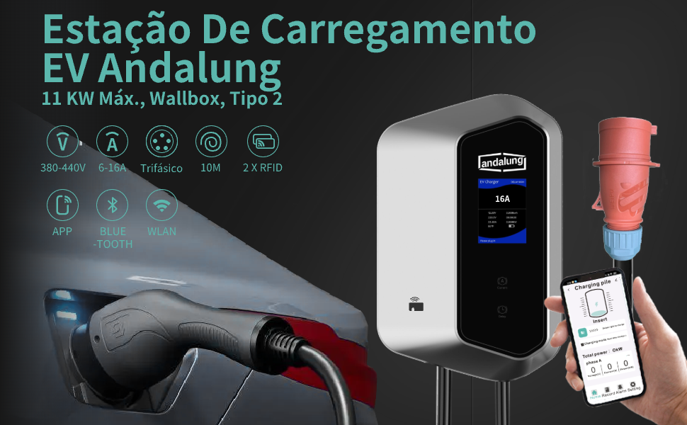 Wallbox Andalung – 7 kW / 11 kW – Wi-Fi e RFID