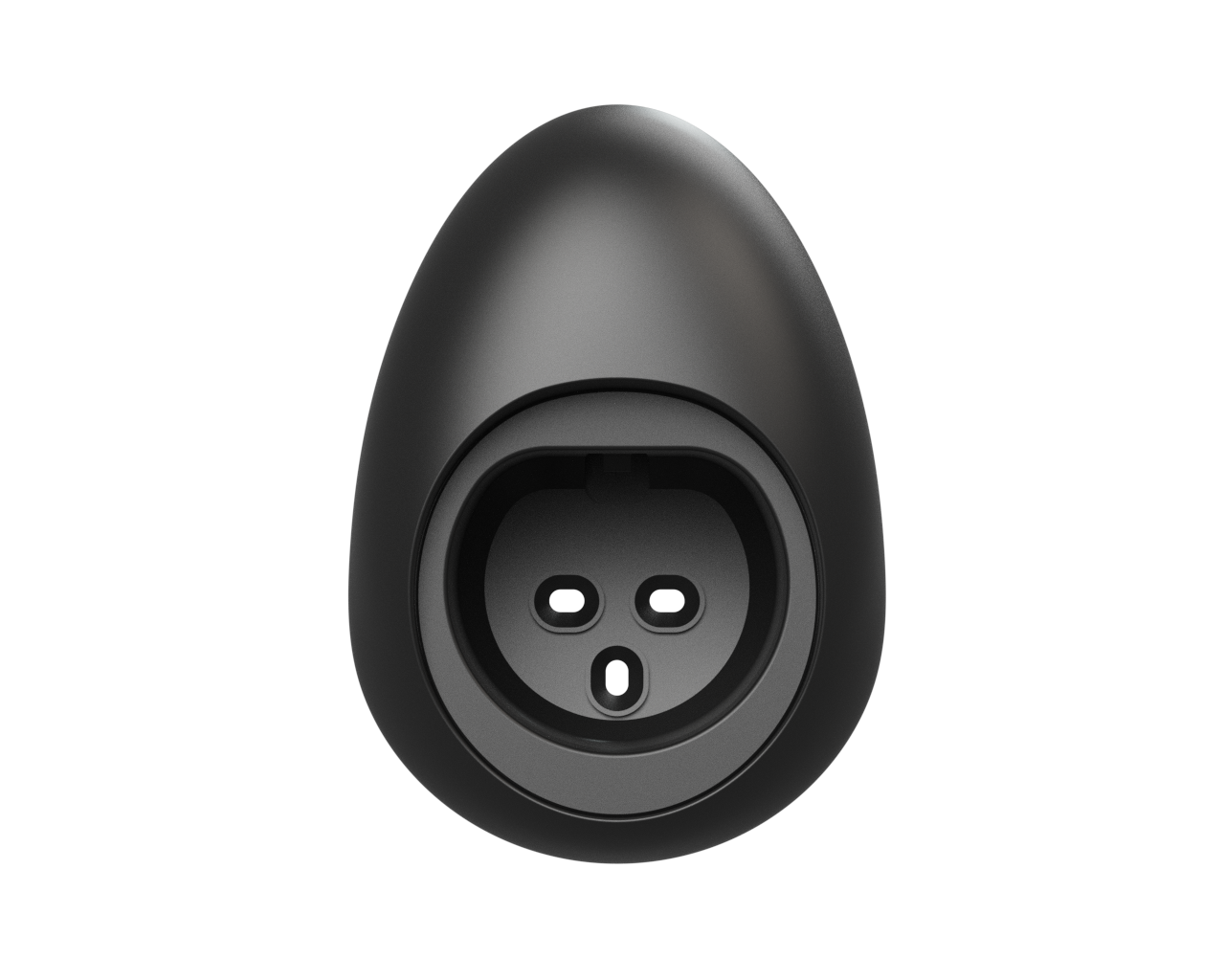 Suporte Cabo Carregamento EV Tipo 2 – Suporte de parede preto em forma de ovo com abertura ficha Tipo 2 e três pinos, vista frontal | Carregamento EV | miio Store