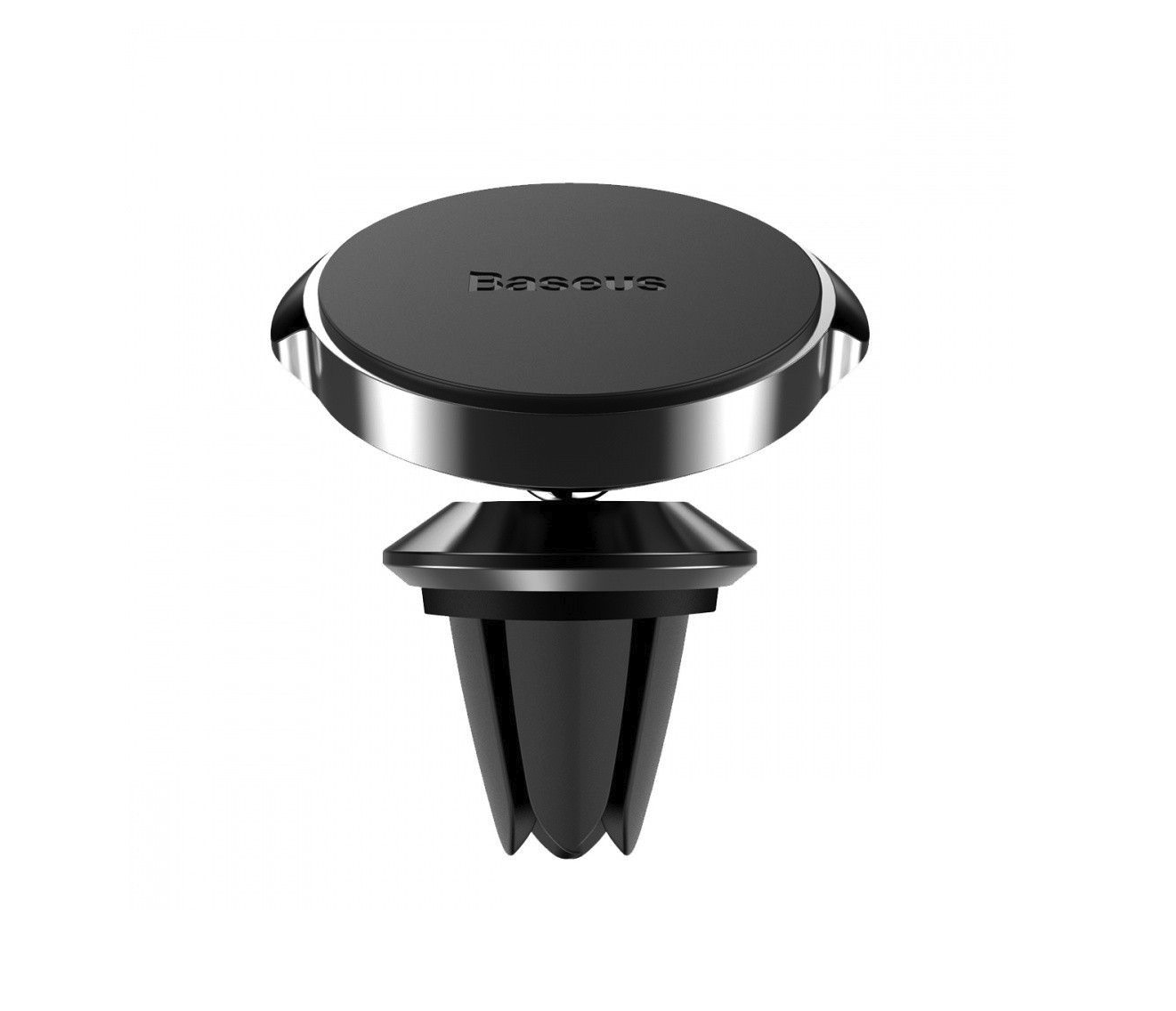 Support Téléphone Magnétique – Vue de dessus en angle du pad magnétique circulaire à bord chromé et détail bras de montage | Accessoires Auto | miio Store