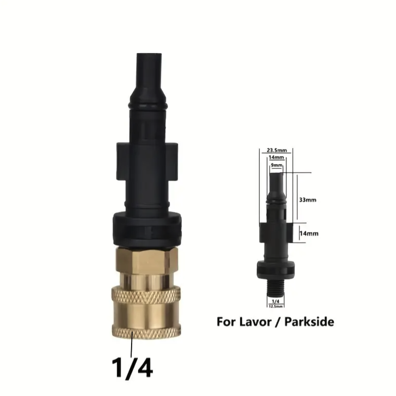 Foam Canon – 1/4" brass adapter for Lavor pressure washers, includes measurement diagram | Car Wash | miio Store