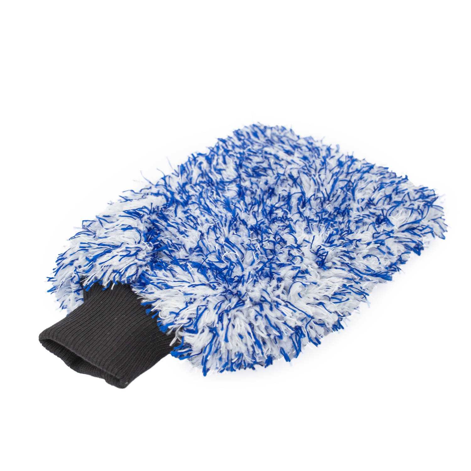 Blue Microfiber Glove – Luva de lavagem chenille azul e branca felpuda com punho preto para lavagem auto sem riscos | Ferramenta Auto | miio Store