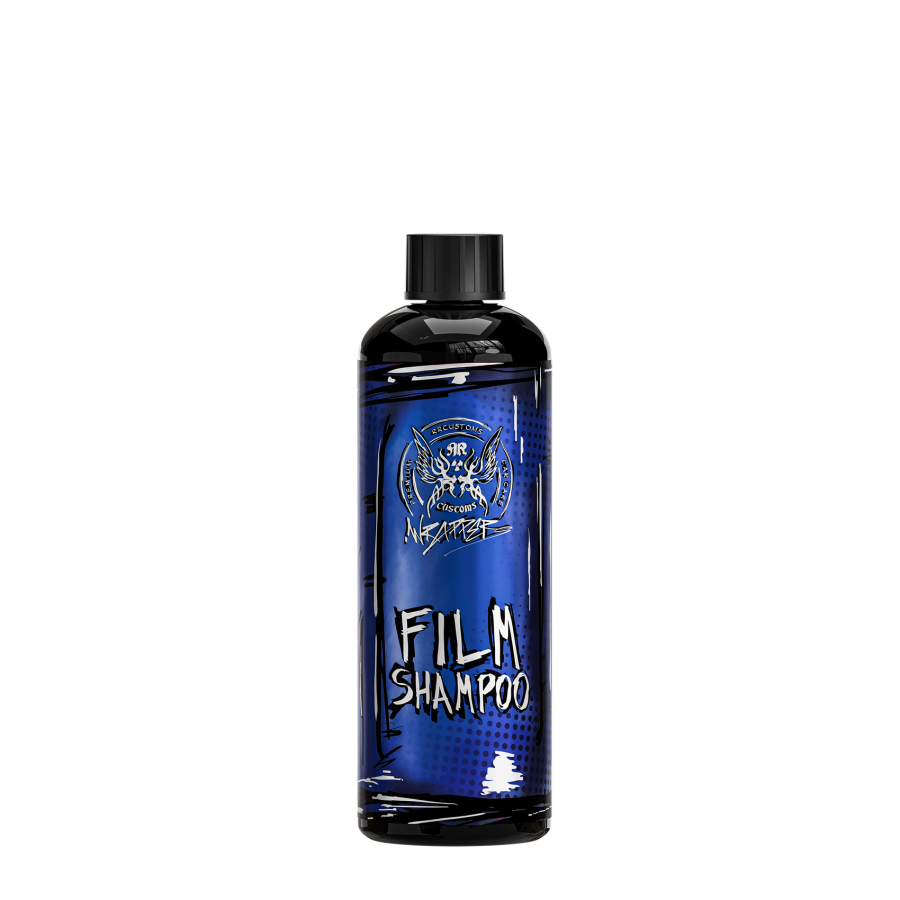 Wrapper Film Shampoo 500ml – Frasco preto com rótulo azul-escuro premium, shampoo especialmente formulado para carros com wrapping e filme vinil | Lavagem Auto | miio Store