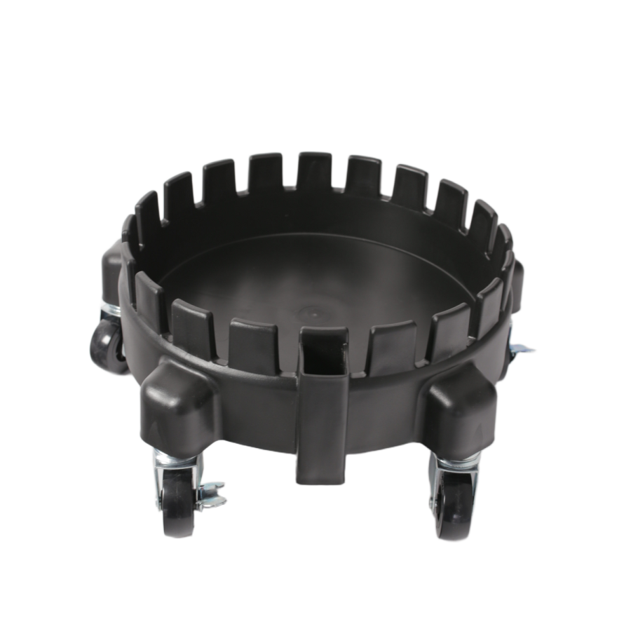 Effortlessly move your car wash bucket anywhere with this black dolly featuring sturdy wheels.